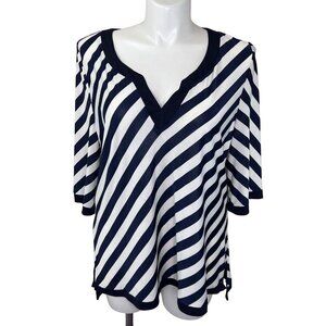 LAPIS NAVY BLUE & WHITE STRIPE V-NECK TOP - 3X